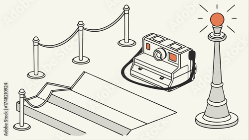 Vector illustration of a stylized event scene showcasing a camera ropes and a spotlight with a clean modern design.