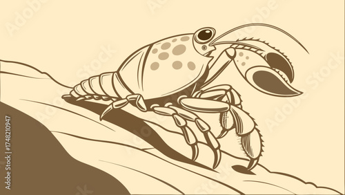 Vector illustration of a stylized crustacean on a neutral background.