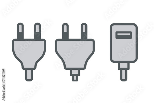 Set of electrical power plugs and universal connectors for charging devices