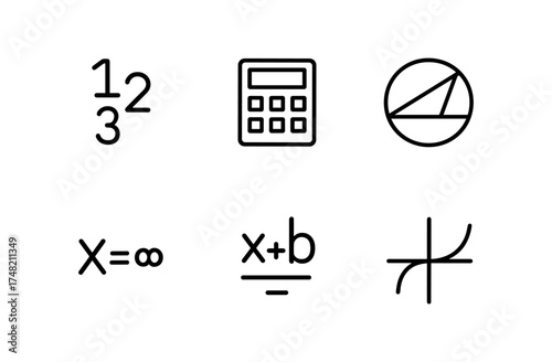 Linear math symbols set with calculator and graphical elements
