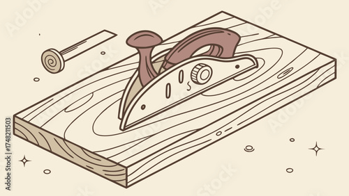 Wooden Plane and Mallet A Vector Illustration.