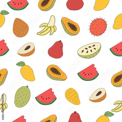 seamless pattern with fruits. Seamless background with fruits.. seamless pattern with fruit. set of fruits. Tropical Essence Fruit Collection. Elegant Exotic Fruits Illustration. 