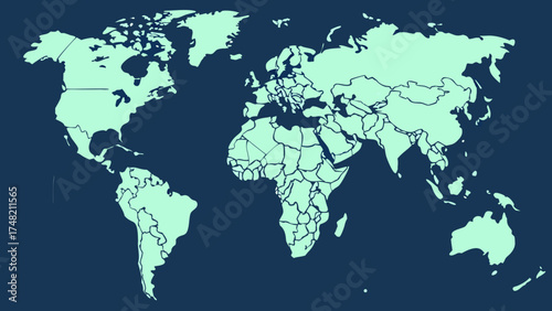 World Map Illustration with a Blue Background.