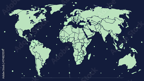 World map illustration with countries and dotted lines design.