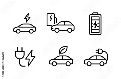 Electric vehicle charging symbols in linear style for eco-friendly tech designs