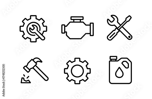 Minimalist line icons for automotive and repair tools set