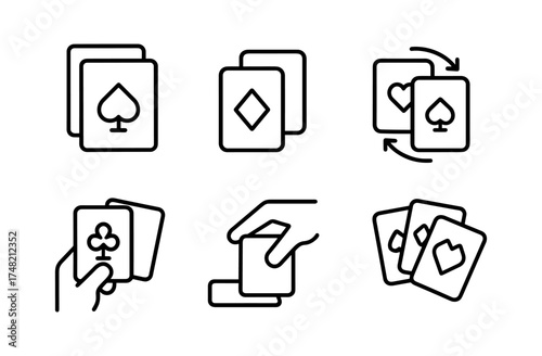 Simple linear icon set of playing card symbols for games and gambling