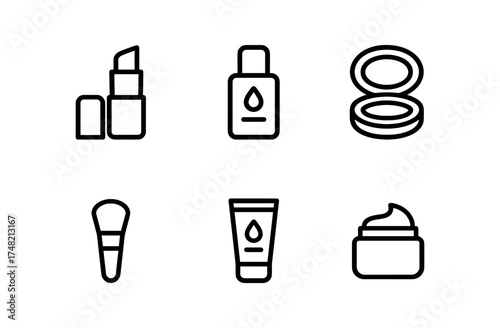 Minimalist line icons of makeup and skincare products for beauty apps