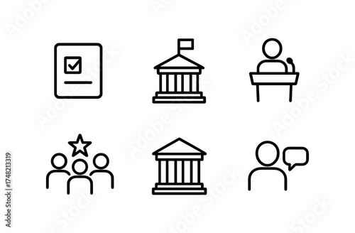 Simple line icons of government and public engagement symbols