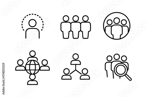 Simple linear icons for teamwork and networking concepts