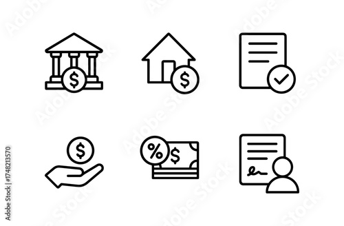 Financial and banking icons set in minimal linear style for business and finance