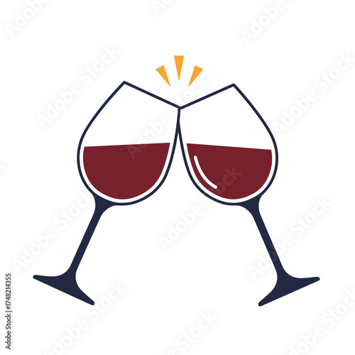 Clinking wine glasses icon for celebration and festive occasions
