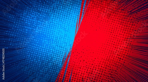 Wallpaper Mural A dynamic split background features vibrant blue on the left and bold red on the right, each filled with radiating Torontodigital.ca