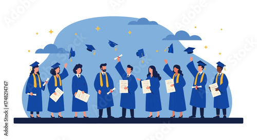 Graduation ceremony with diverse students celebrating academic achievements and future opportunities