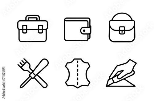Minimalist icons of business accessories and design elements in linear style