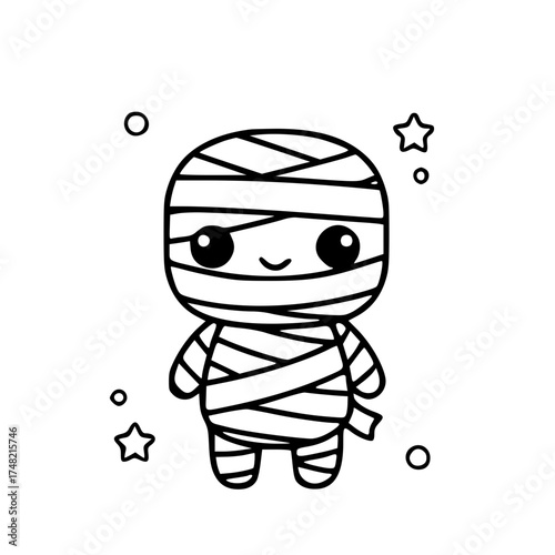 Mummy halloween cute spooky outline illustration