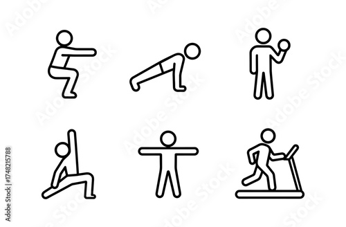 Simple linear icons depicting exercise and fitness routines