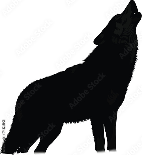 Silhouette of a howling wolf isolated on white background, capturing the essence of wildlife and nature in a simple yet striking design