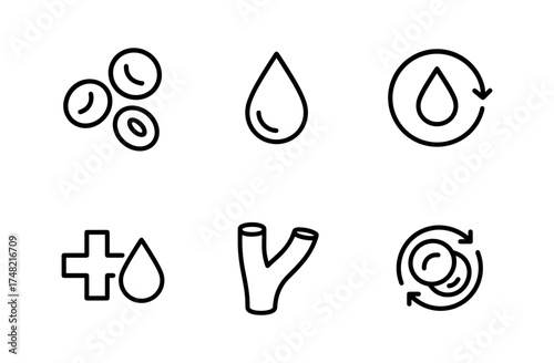 Minimalist medical icons collection highlighting blood and circulatory system