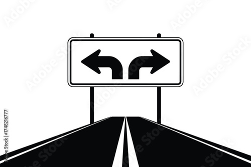 Road sign with arrows pointing left and right indicating a choice or decision