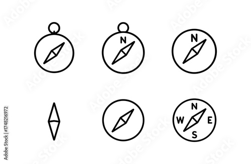 Minimalist compass icon set with directional arrows
