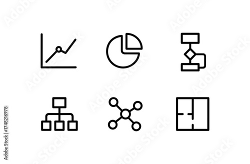 Minimalist linear icons of business data and diagrams