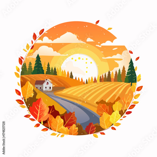 Autumn Landscape, Fall Back Time Change, Golden Hour Sunset
