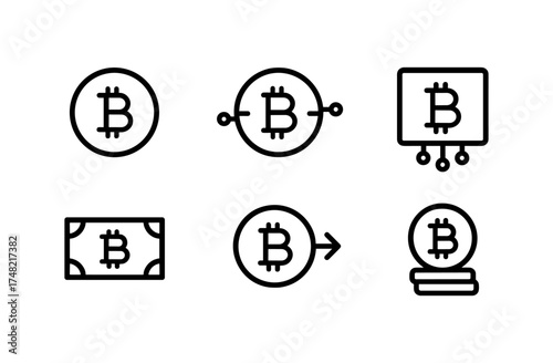 Minimalist bitcoin icon set featuring cryptocurrency symbols in linear style