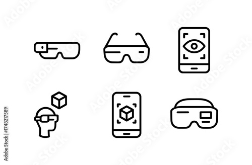 Virtual reality and augmented reality concept icons in linear style