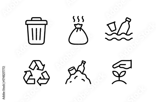 Minimalist eco icons highlighting waste management and recycling practices