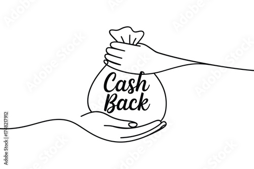 Hands exchanging a money bag with the words cash back written on it