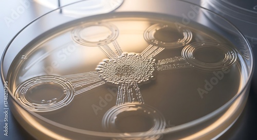 Petri dish with clear bacterial growth zones, softly lit, symbolizing antibiotic effectiveness