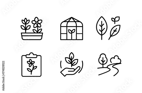 Minimalist nature and gardening icons set for eco-friendly designs