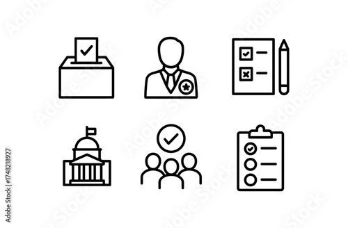 Election and voting icons: simplified linear style set for civic design