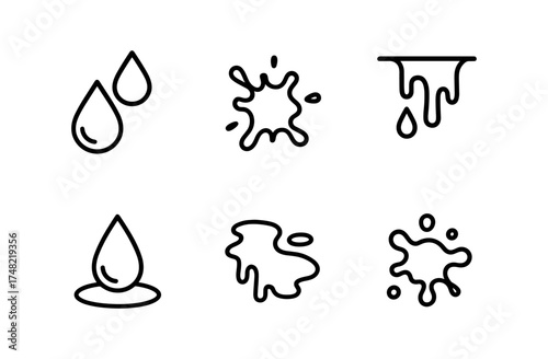 Minimalist water droplets and splashes icons collection