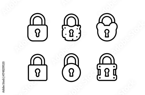 Set of minimalist lock icons in linear style for security and privacy design