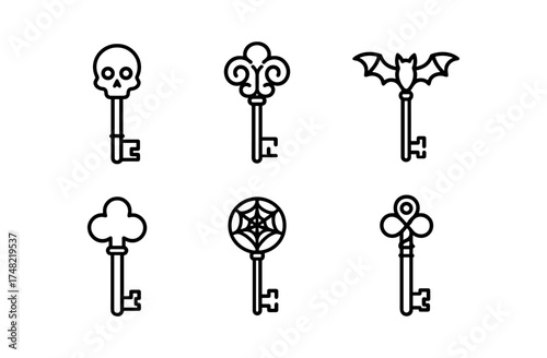 Set of halloween style decorative keys with unique gothic designs