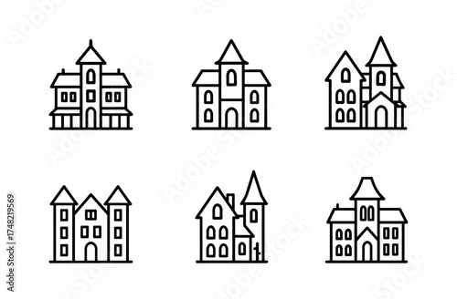 Minimalistic outline of vintage mansions
