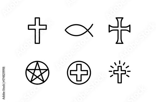 Minimalist religious symbols set with cross, fish, and star icons