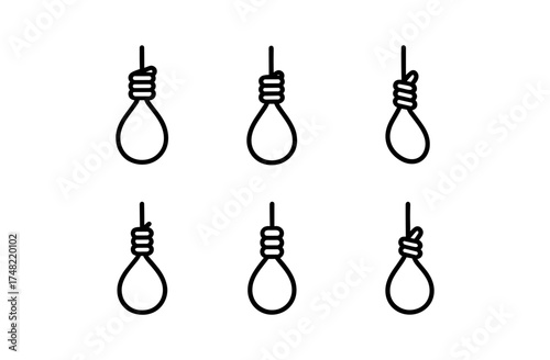Set of minimalist noose icons in linear style for dark themes and awareness campaigns