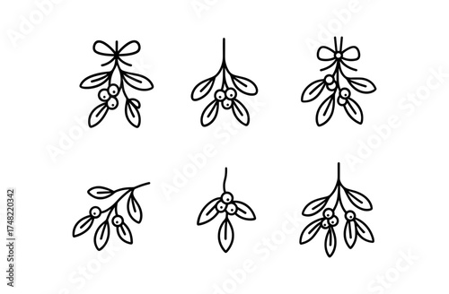 Minimalist mistletoe set: elegant line art for holiday designs