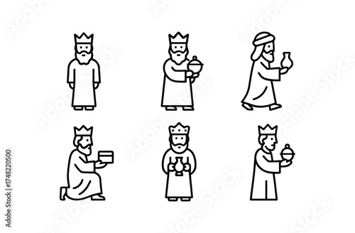 Minimalist line art of three wise men with gifts