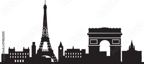 Paris Skyline Silhouettes Vector Illustration