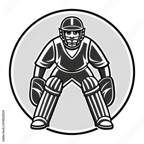 Vector art of cricket wicketkeeper in protective gear, ready to catch the ball