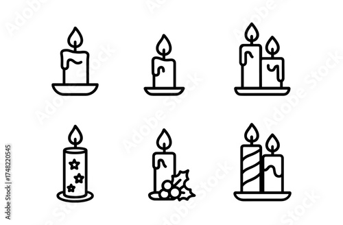 Minimalist candle line art: assorted holiday and decorative designs