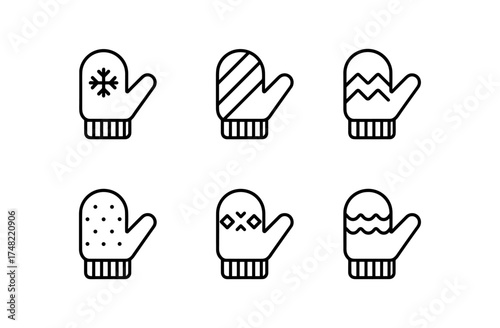 Minimalist winter mittens with patterns in linear style