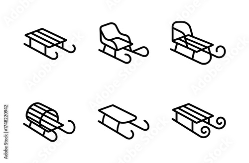 Line art collection of sled designs for winter recreation and holiday fun