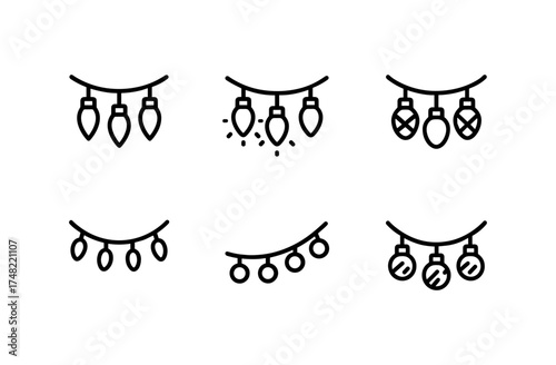 Minimalist christmas lights icon set for festive design projects