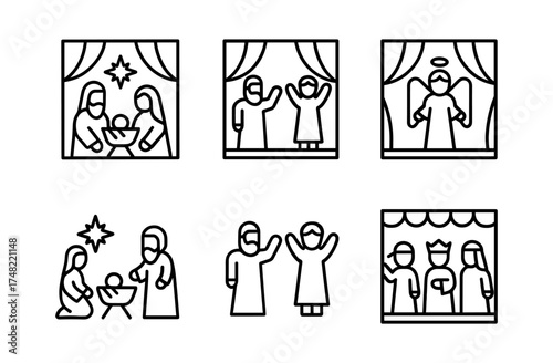 Linear nativity and christmas scenes collection in minimalist style