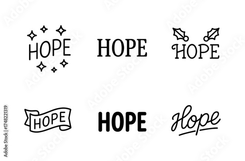 Hope text designs: inspirational typography collection with various decorative styles
